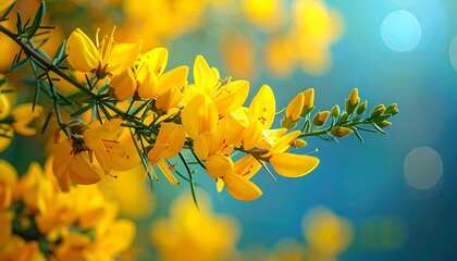 Fototapeta premium Vibrant Yellow Flowers in Blooming Branch.
