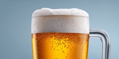 High-Quality Photorealistic Macro Shot of Beer with Foam and Bubbles