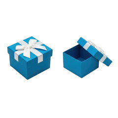 Fototapeta premium Blue gift boxes with ribbons isolated on transparent background