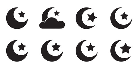 Fototapeta premium Crescent moon and star icon set collection for ramadan kareem and islamic religious decoration silhouette