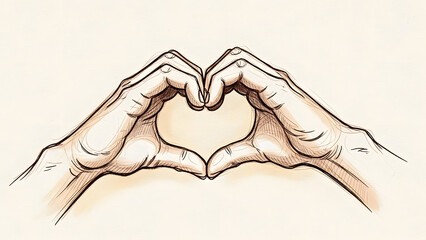 A sketch of two hands coming together to form a heart shape symbolizing love and connection
