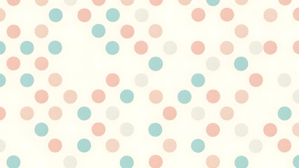 A seamless and decorative pattern of multicolored circles in soft pastel tones of pink mint and beige on a light background
