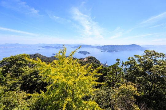 Breathtaking High-Altitude View of the Seto Inland Sea from Mount Misen, Miyajima, Japan