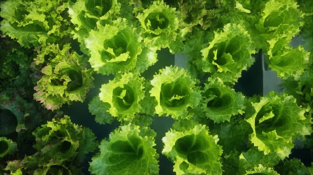 Overhead View of Fresh Green Lettuce Plants in Bright Sunlight