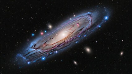 Vibrant galaxy in deep space with spiral arms and bright stars around it