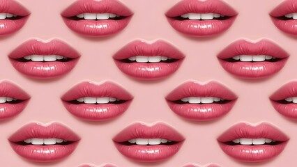 Obraz premium Glossy Pink Lips Pattern - Sensual Beauty, Makeup, Fashion, Cosmetics