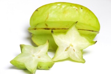 Star fruit or carambola isolated on white background. Tropical fruit. 
