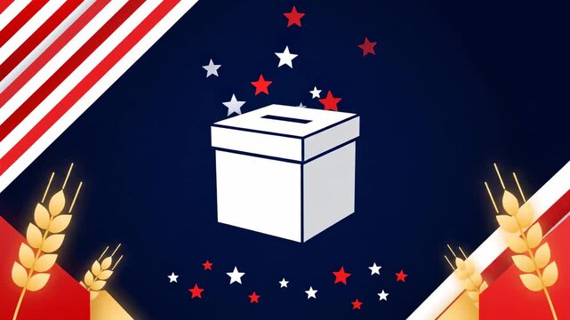 Patriotic American Election Ballot Box Illustration with Stars and Wheat Accents