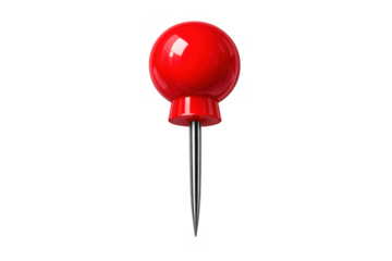 Red pushpin creating a location marker and notice symbol on transparent background, ideal for planning and organization concepts