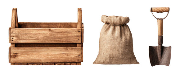 Wooden Harvest Tools for Retro Still Life Collage and Pop Art Creation