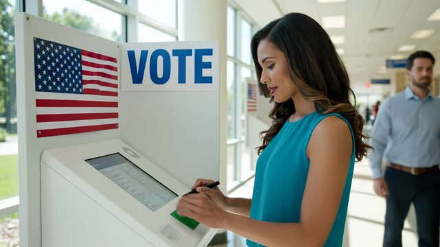 Woman voting at electronic polling station