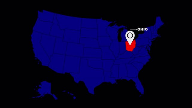 Ohio Location Marker Animation within USA Map