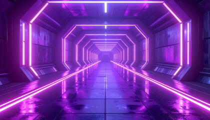 Futuristic Neon Lit Corridor with Purple Glow.
