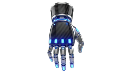 Futuristic Robotic Hand with Blue Lights and Carbon Fiber