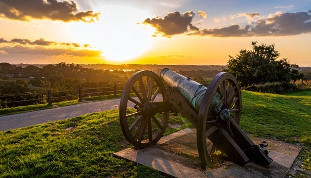 Sunset Cannon View - A Historical Landscape with Golden Hour Illumination.