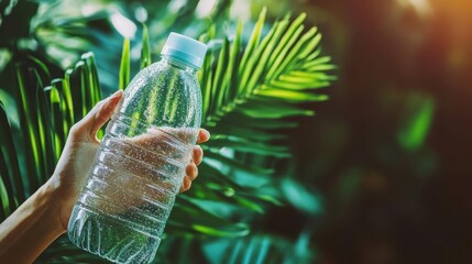 Vital hydration human hand firmly gripping clear plastic bottle filled with pure refreshing water for thirst quenching wellness and health.