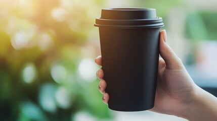 Person s hand holding black coffee cup enjoying warm dark beverage moment comforting hot drink scene.