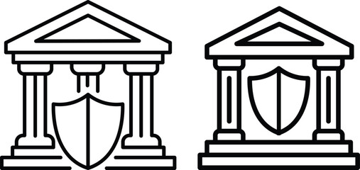 Secure banking diagram illustrated with linear bank building and protection elements