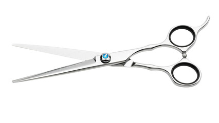 Professional Barber Scissors with Serrated Blade and Blue Gem - Isolated