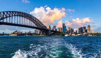 Obraz premium Sydney Harbour Bridge and Skyline - A Stunning View of the Citys Iconic Landmarks.