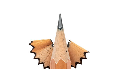Sharpened Pencil Tip with Wood Shavings Isolated on White Background
