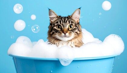 Cute cat in a bubble bath.