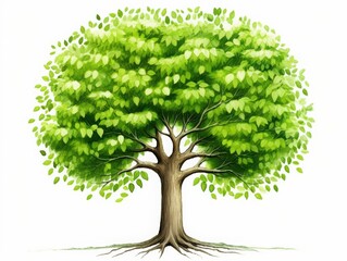 Illustration of a healthy green tree with a wide leafy crown, symbolizing nature, growth, life, and environmental balance.