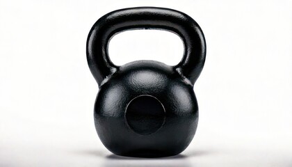 Black Kettlebell for Strength Training and Fitness on White Background.