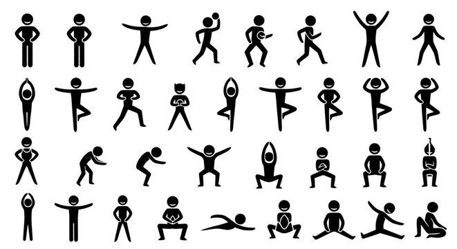 Set of diverse stick figure icons showing various human activities and poses.