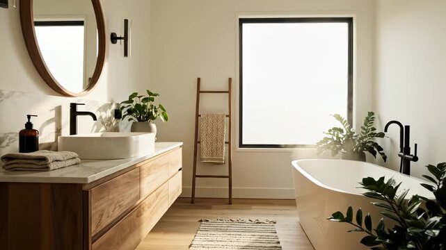 Modern bathroom with wooden vanity
