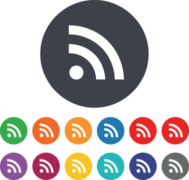 Vector Icon Set of Wireless Wifi Signal and RSS Feed Symbols in Multiple Colorful CirclesVector Icon Set of Wireless Wifi Signal and RSS Feed Symbols in Multiple Colorful Circles