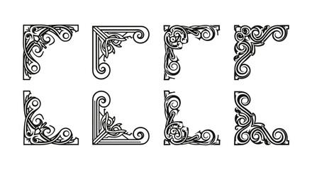 A diverse collection of elegant vintage corner ornaments, featuring intricate floral and scrollwork designs perfect for decorative borders and frames.