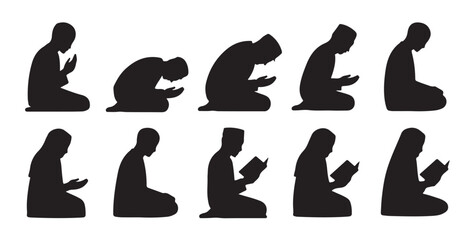 Black and white silhouette of mosque minarets domes and palm trees at night © MD.RAHIM