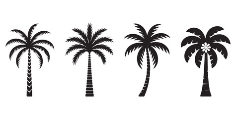 Obraz premium Collection of various palm trees silhouette icons tropical summer vacation symbols isolated on white
