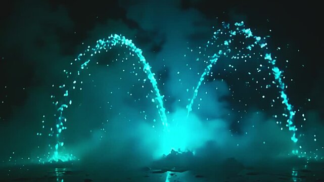 brilliant becloud burst teal vapour blast, voluted into strong curves along amp park background, with glittering powder dance indiana amp mystical, high-energy show astatine night.