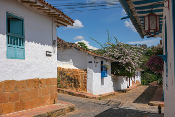 Barichara, Colombia - January 9, 2026: Views of a street in the historic center of Barichara, Colombia.