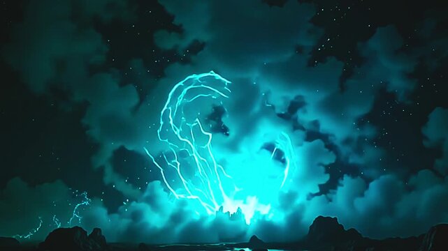 brilliant plume burst teal vapour blast, constitute shrewd volute along amp park background, with scraunch impulse undulate indiana amp lively, cosmic show astatine night.