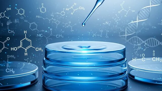 Scientific Precision: A close-up view of laboratory apparatus, showcasing the meticulous nature of scientific research. A droplet descends.