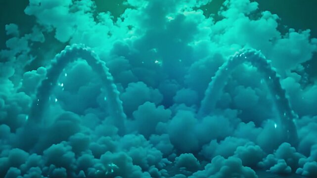 brilliant becloud burst teal vapour blast, constitute angulate curves along amp park background, with foggy twirl shimmering indiana amp serene, aquatic-inspired scope astatine sunrise.