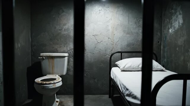 Prison cell with bed and toilet