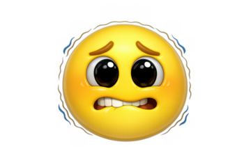 Yellow scared emoji trembling from anxiety, fear, or cold, showing nervous emotion with wide eyes, transparent background