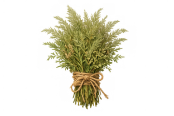 Natural bouquet of dried herbs tied with twine, symbolizing holistic remedies and organic aromatherapy, transparent background