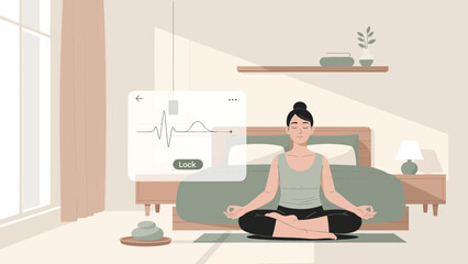 Fototapeta premium Woman Practicing Yoga in a Serene Bedroom Environment