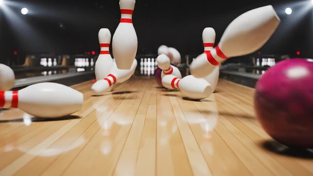 Bowling ball and pins on lane