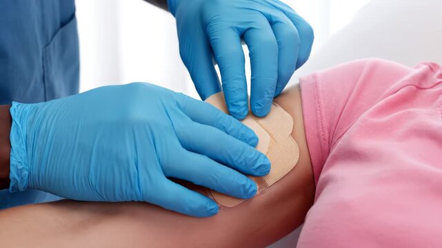 Medical professional applying bandage