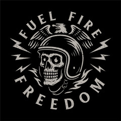 Fuel Fire Freedom Biker Logo - Retro Skull Illustration for T-Shirt Design