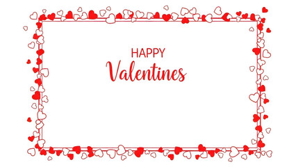 Valentines day frame with red hearts and happy valentines text isolated on transparent background