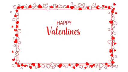 Valentines day frame with red hearts and happy valentines text isolated on transparent background