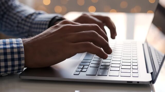 Hands typing on laptop keyboard