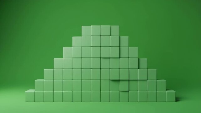 Cube Stack Pyramid Shape on Green Background. Minimalist Abstract
